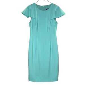 Black Halo 10 Womens Aqua Blue Green Sheath Dress Ruffle Sleeve Desta *flaw
